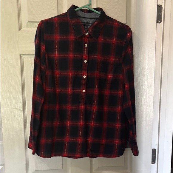 Tommy Hilfiger Tops - Tommy Hilfiger Red and Navy Plaid popover Blouse